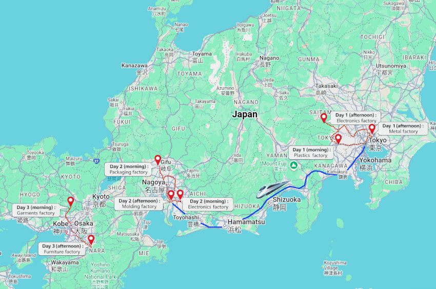 Sample tailored sourcing trip itinerary in Japan